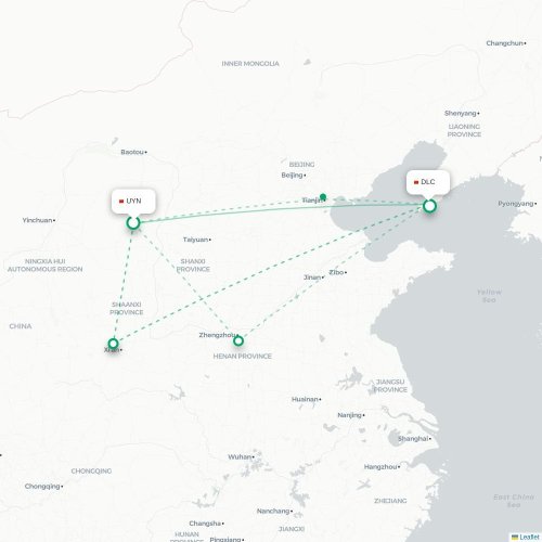 Mapa de vuelo directo Yulin - Dalian