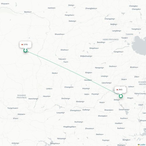 Mapa de vuelo directo Yulin - Jining