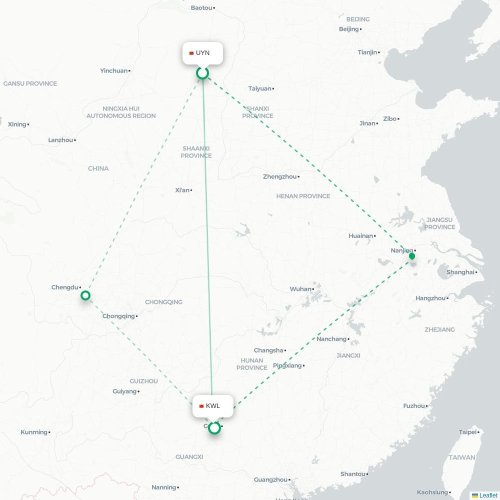 Mapa de vuelo directo Yulin - Guilin