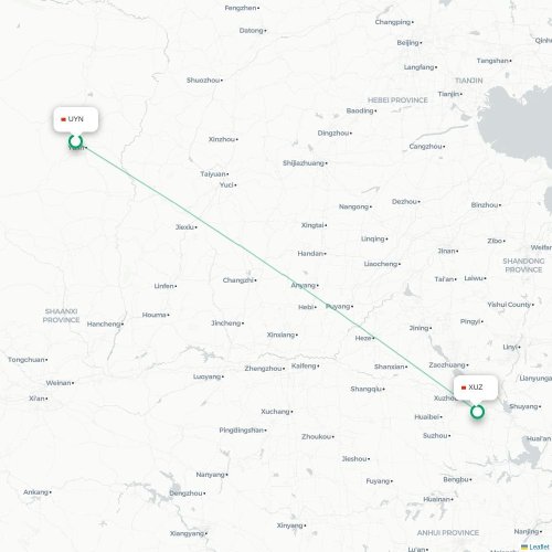 Mapa lotu bezpośredniego Yulin – Xuzhou