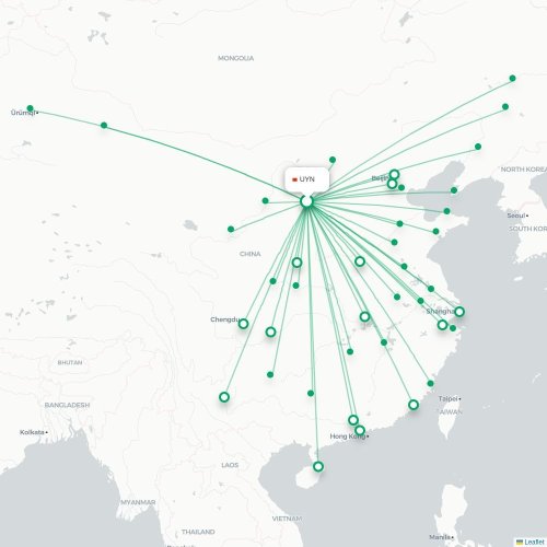 Mapa de vuelo directo Yulin - Yueyang