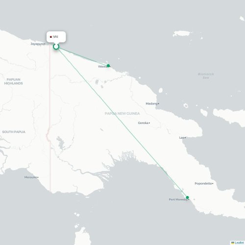 Mapa lotu bezpośredniego Vanimo – Wewak