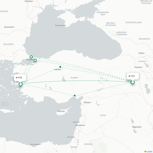 Mapa de vuelo directo Van - Esmirna