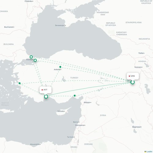Mapa de vuelo directo Van - Antalya