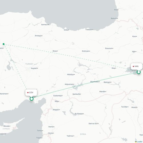 Mapa de vuelo directo Van - Tarso