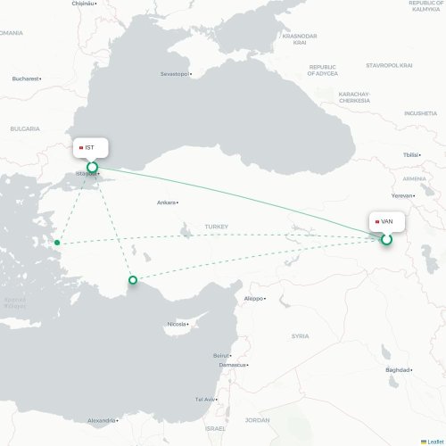 Mapa de vuelo directo Van - Estambul