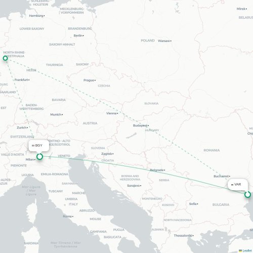 Mapa lotu bezpośredniego Warna – Bergamo