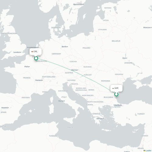 Mapa lotu bezpośredniego Warna – Bruksela