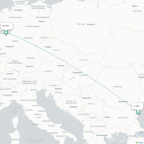 Mapa lotu bezpośredniego Warna – Dortmund