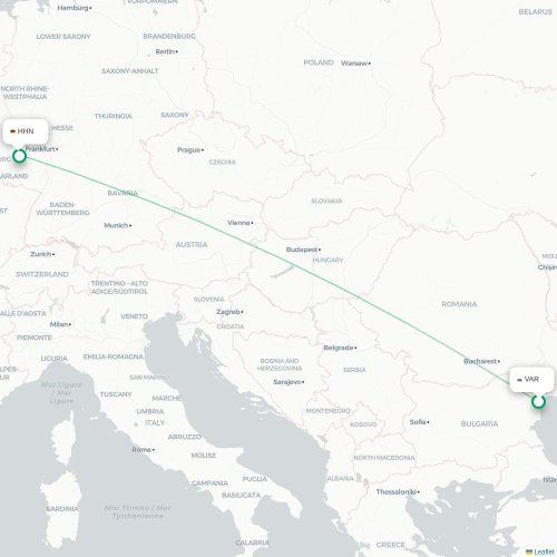 Mapa lotu bezpośredniego Warna – Frankfurt nad Menem