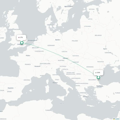 Mapa lotu bezpośredniego Warna – Londyn