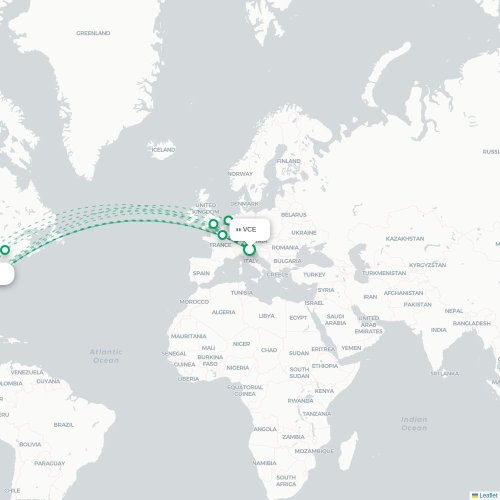 Mapa de vuelo directo Venecia - Atlanta