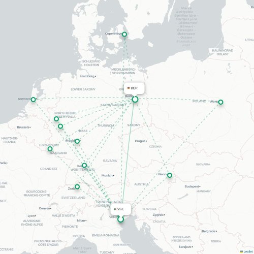Venetië - Berlijn kaart van rechtstreekse vlucht