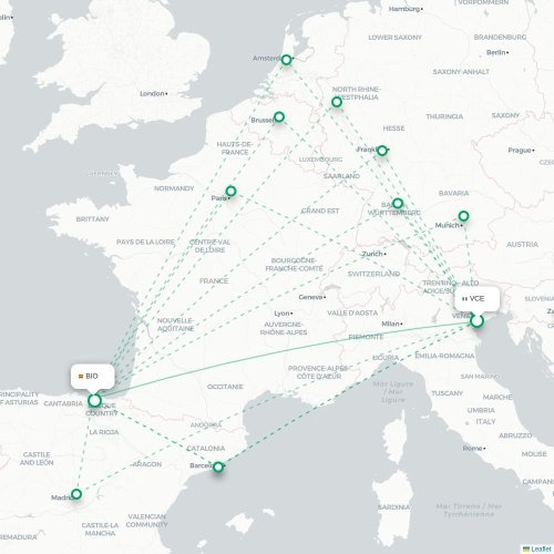 Mapa de vuelo directo Venecia - Bilbao
