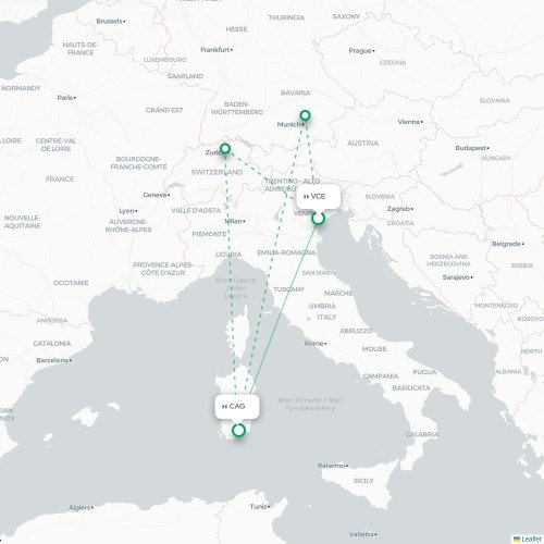 Mapa lotu bezpośredniego Wenecja – Cagliari