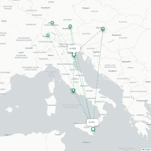 Mapa lotu bezpośredniego Wenecja – Katania