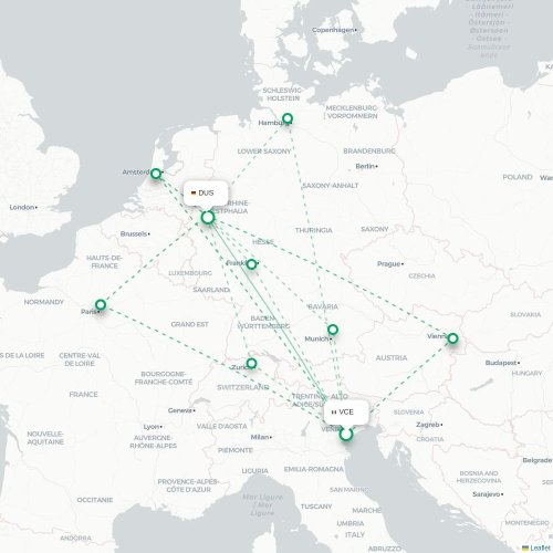 Venetië - Düsseldorf kaart van rechtstreekse vlucht
