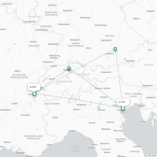 Venedig - Geneve karta över direktflyg