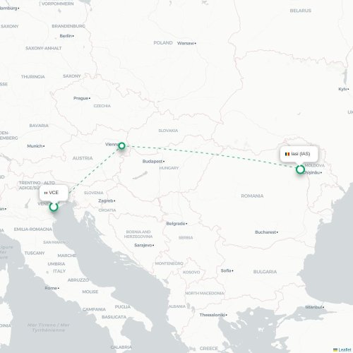 Mapa lotu bezpośredniego Wenecja – Jassy