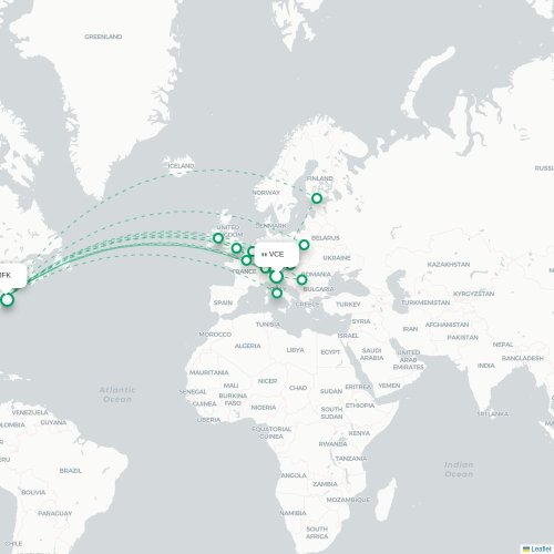 Mapa de vuelo directo Venecia - Nueva York