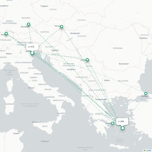 Venedig - Mykonos karta över direktflyg