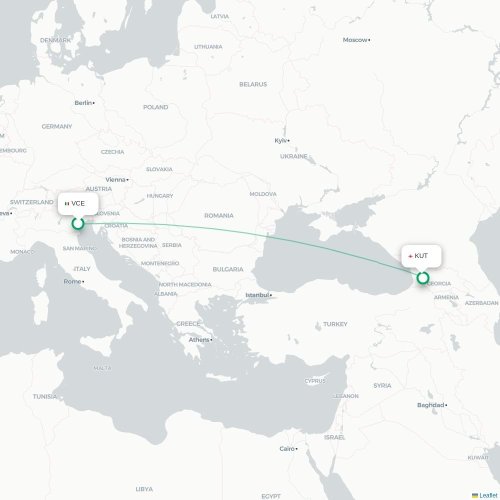 Mapa de vuelo directo Venecia - Kutaisi