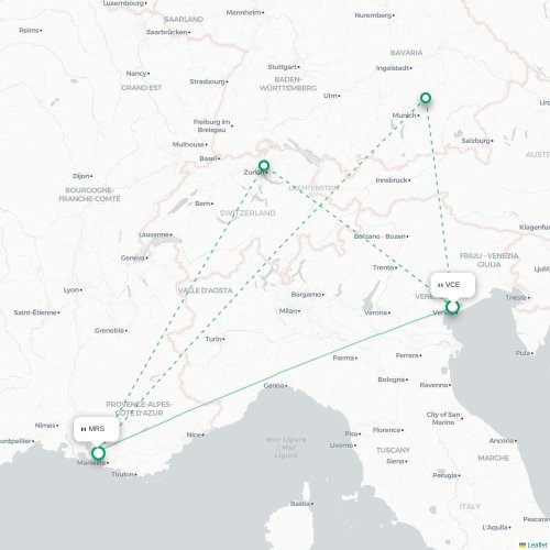 Mapa lotu bezpośredniego Wenecja – Marsylia