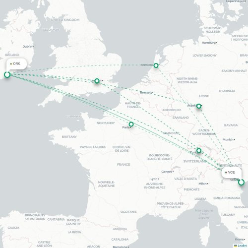 Mapa lotu bezpośredniego Wenecja – Cork