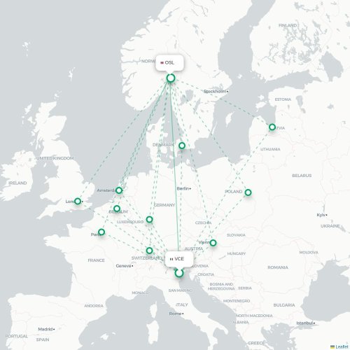 Venedig - Oslo karta över direktflyg
