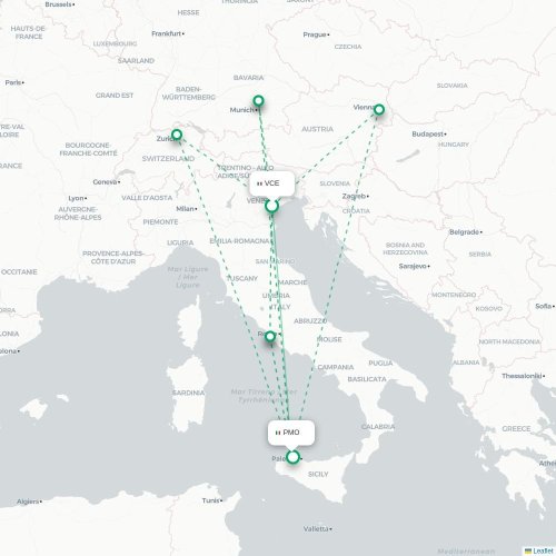 Mapa lotu bezpośredniego Wenecja – Palermo