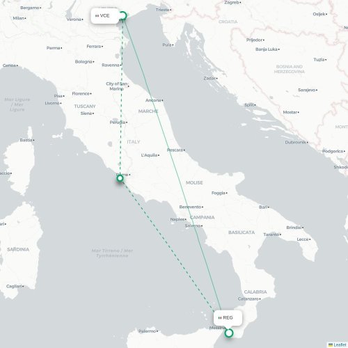Mapa lotu bezpośredniego Wenecja – Reggio di Calabria