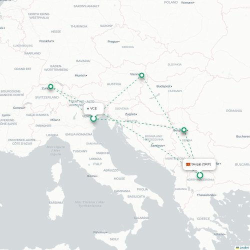 Venedig - Skopje karta över direktflyg
