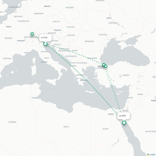 Mapa lotu bezpośredniego Wenecja – Szarm el-Szejk