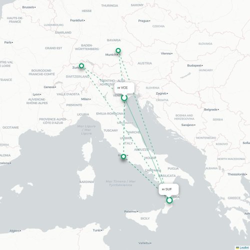 Mapa lotu bezpośredniego Wenecja – Lamezia Terme
