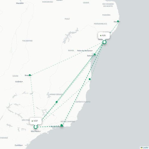 Mapa de vuelo directo São Paulo - Aracaju