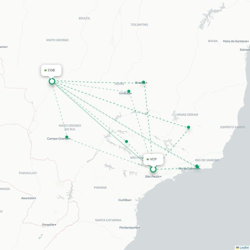 Mapa de vuelo directo São Paulo - Cuiabá