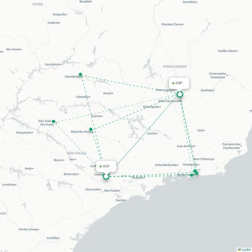 Mapa lotu bezpośredniego São Paulo – Belo Horizonte