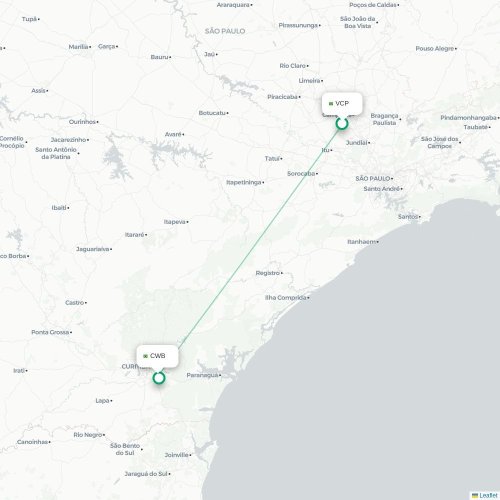 Mapa lotu bezpośredniego São Paulo – Kurytyba