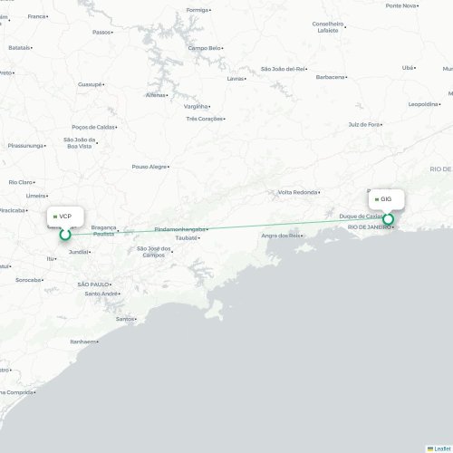 Mapa lotu bezpośredniego São Paulo – Rio de Janeiro