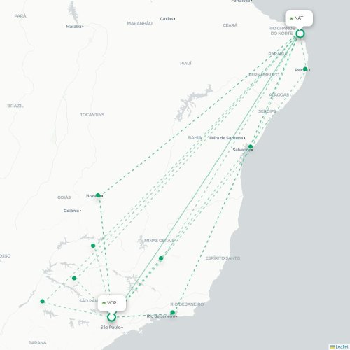 Mapa de vuelo directo São Paulo - Natal