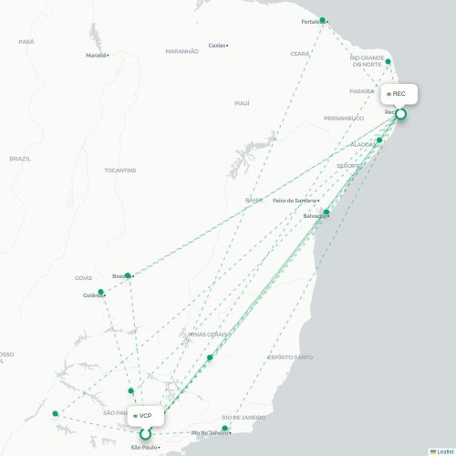Mapa lotu bezpośredniego São Paulo – Recife
