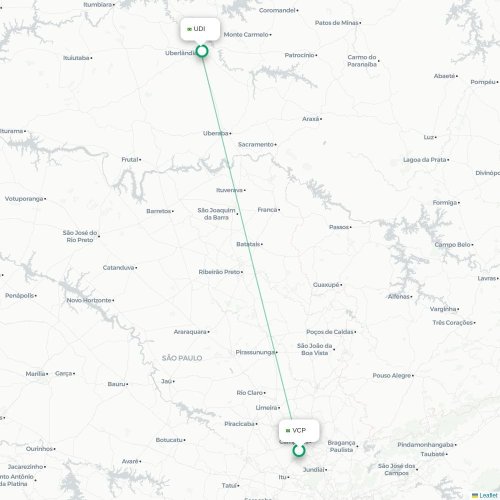 Mapa lotu bezpośredniego São Paulo – Uberlândia
