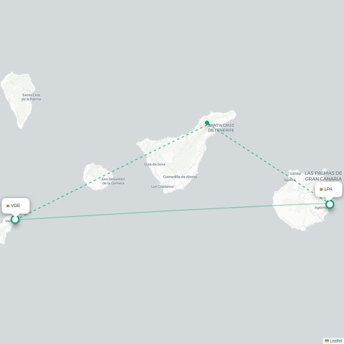 Mapa de vuelo directo Valverde - Las Palmas de Gran Canaria