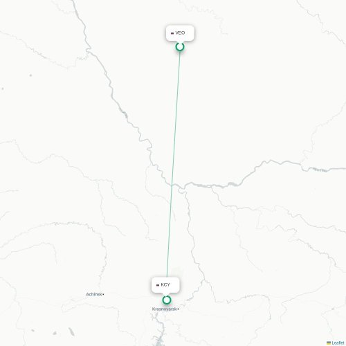 Yeniseyskiy - Krasnoyarsk karta över direktflyg