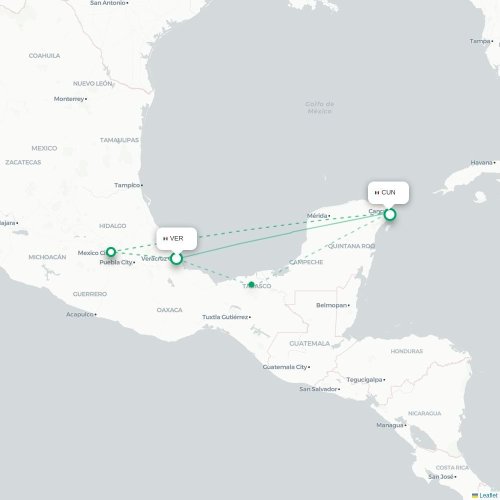 Veracruz - Cancun karta över direktflyg