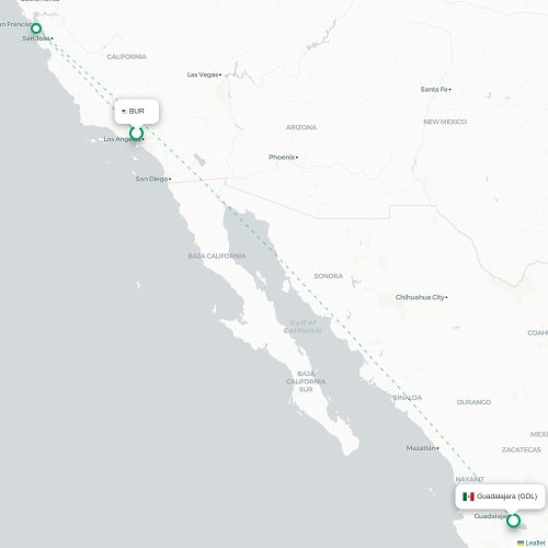 Veracruz - Guadalajara karta över direktflyg
