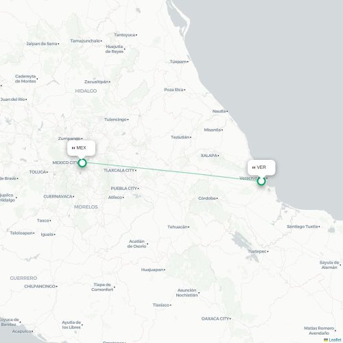 Mapa de vuelo directo Veracruz - Ciudad de México, D.F.