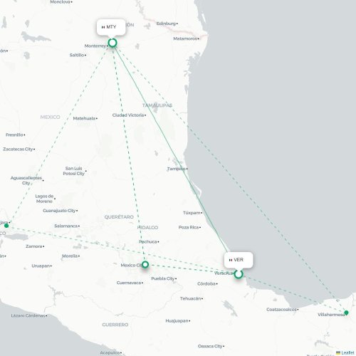 Mapa de vuelo directo Veracruz - Monterrey