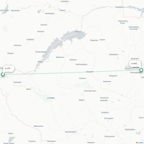 Mapa lotu bezpośredniego Victoria Falls – Harare