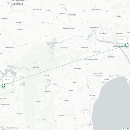 Mapa lotu bezpośredniego Widźajawada – Kurnool